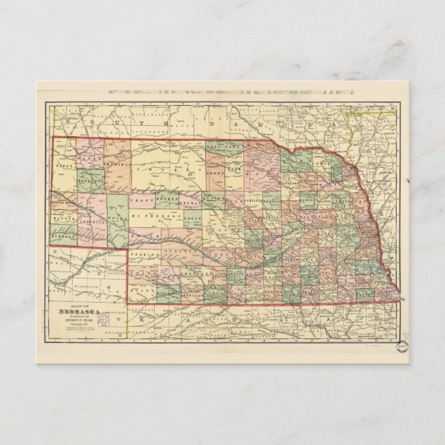 Postal Mapa de Nebraska (1902) (Anverso)