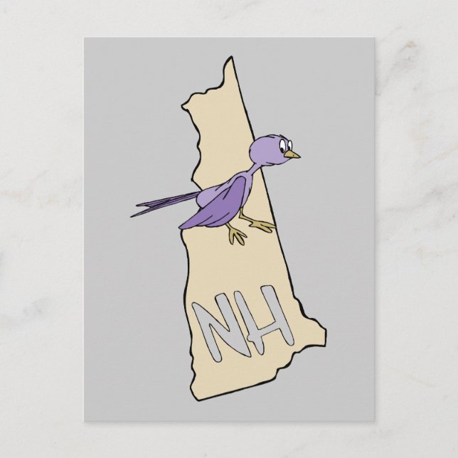 Postal Mapa de New Hampshire NH con finca morada divertid (Anverso)