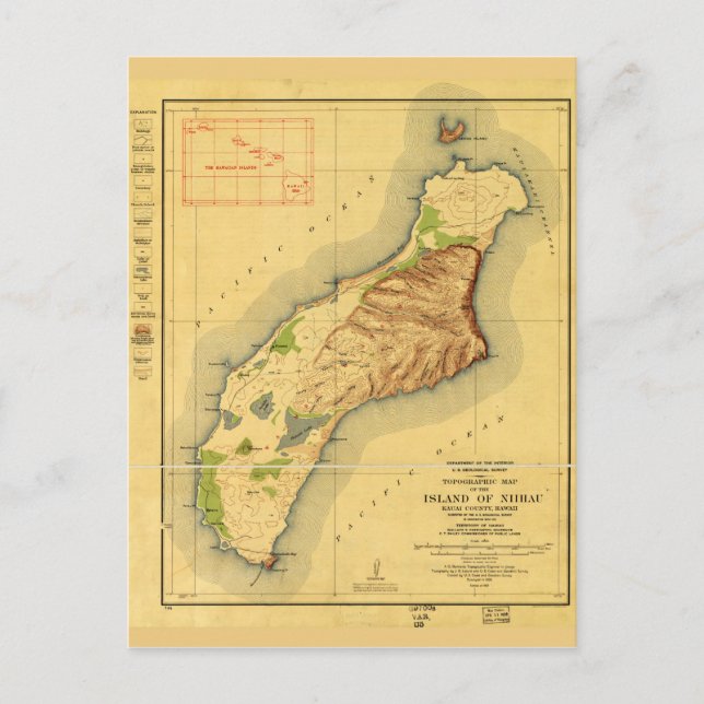 Postal Mapa de Niihau, Isla de Hawái (1929) (Anverso)