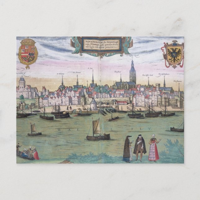 Postal Mapa de Nijmegen, de 'Civitates Orbis Terrarum' b (Anverso)