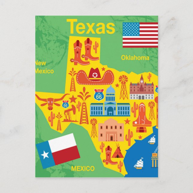 Postal Mapa de Niños de Texas (Anverso)
