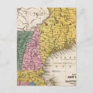 Postal Mapa de Nueva Inglaterra o de los estados del este