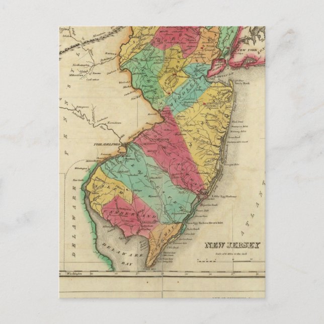 Postal Mapa De Nueva Jersey (Anverso)
