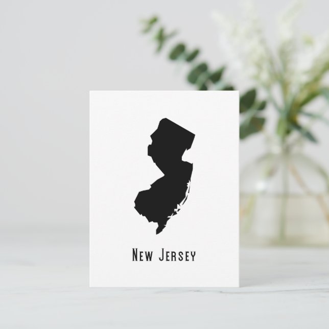 Postal Mapa de Nueva Jersey - Negro y Blanco Moderno Nuev (Anverso de pie)