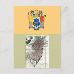Postal Mapa de Nueva Jersey y bandera del Estado