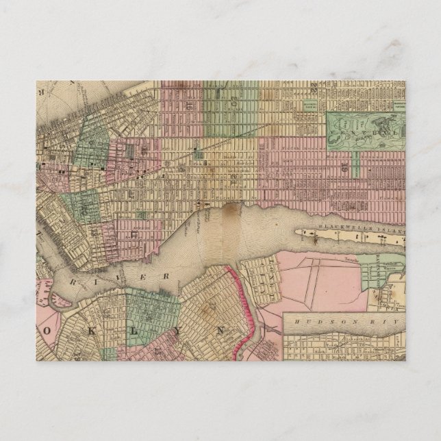 Postal Mapa de Nueva York, Brooklyn de Mitchell (Anverso)