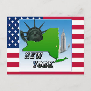 Postal Mapa de Nueva York, estatua de la libertad, monume