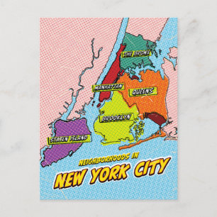 Postal Mapa de Nueva York ilustrado con arte pop
