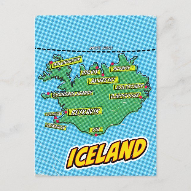 Postal Mapa de Nueva York ilustrado con arte pop (Anverso)