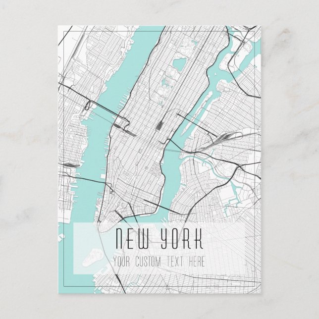 Postal Mapa de Nueva York, negro, blanco y azul (Anverso)