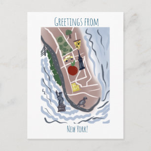 Postal Mapa de Nueva York trasladado Ilustración dibuja