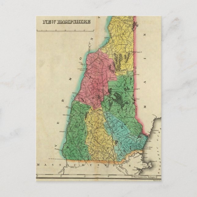 Postal Mapa De Nuevo Hampshire (Anverso)