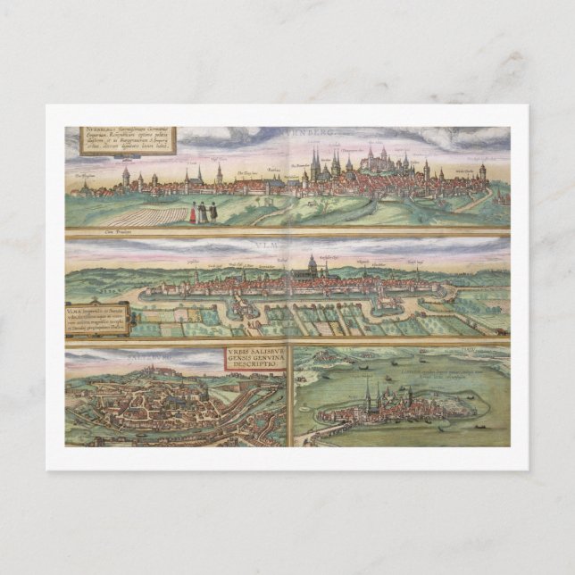 Postal Mapa de Nuremberg, Ulm y Saltzburgo, de 'Civita (Anverso)
