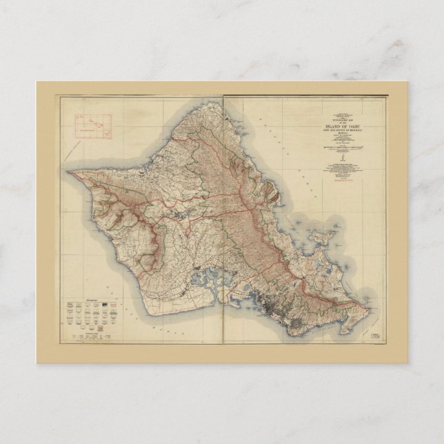 Postal Mapa de Oahu, Hawaii (1938) (Anverso)