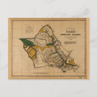 Postal Mapa de Oahu, Isla de Hawái (1881)
