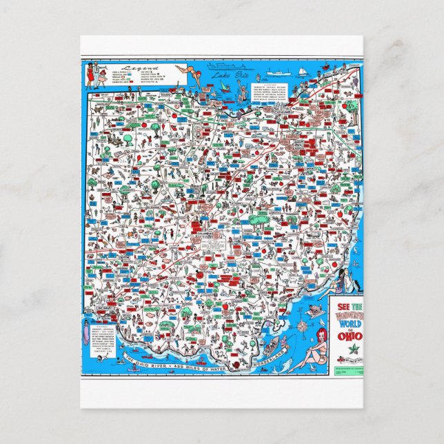 Postal Mapa de Ohio retro 1966 (Anverso)