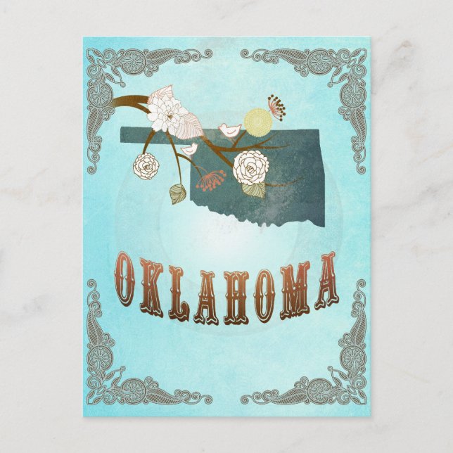 Postal Mapa de Oklahoma con hermosas aves (Anverso)