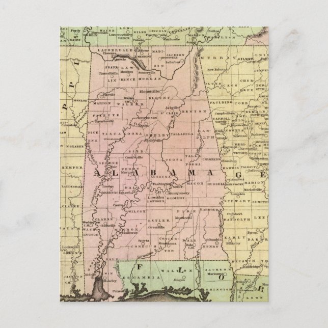 Postal Mapa de Olney de los Estados del Sur (Anverso)