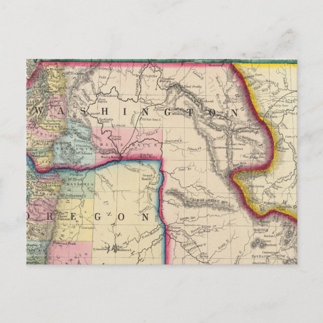 Postal Mapa De Oregón, Washington (Anverso)