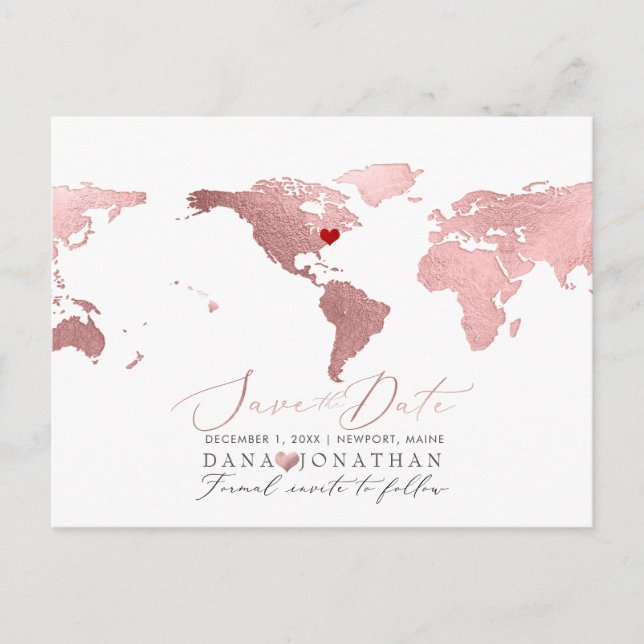 Postal Mapa de oro Rosa, cualquier destino Guardar la fec (Anverso)