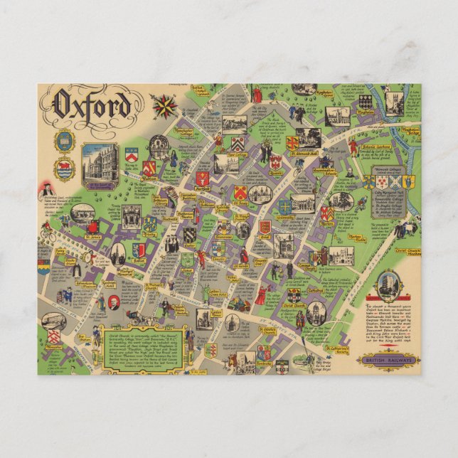 Postal Mapa de Oxford, Inglaterra (ferrocarril británico) (Anverso)