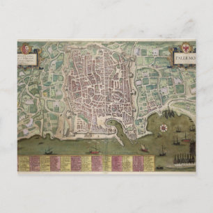 Postal Mapa de Palermo, de 'Civitates Orbis Terrarum' por