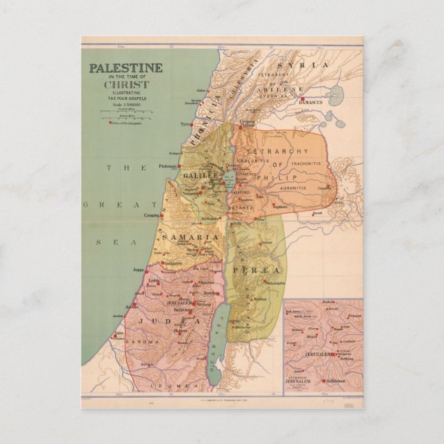 Postal Mapa de Palestina en Tiempo de Cristo (a 70 A.D.) (Anverso)