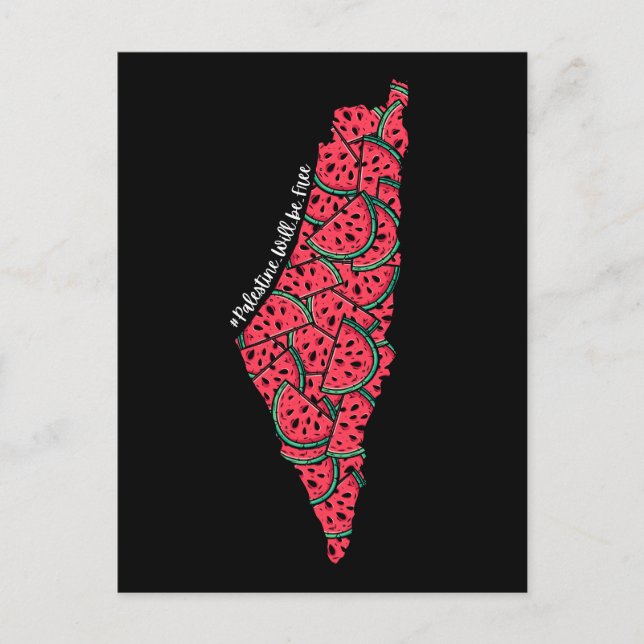 Postal Mapa de Palestina lleno de sandías | Palestina lib (Anverso)