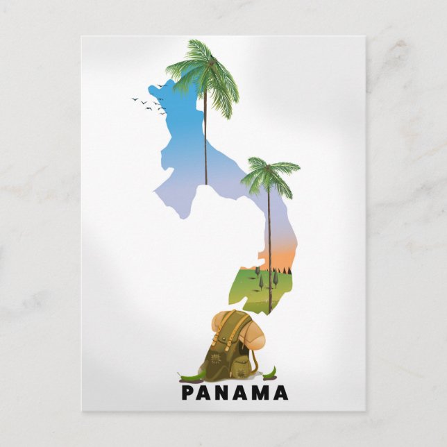 Postal Mapa de Panamá Impresión de afiches de viaje ilust (Anverso)