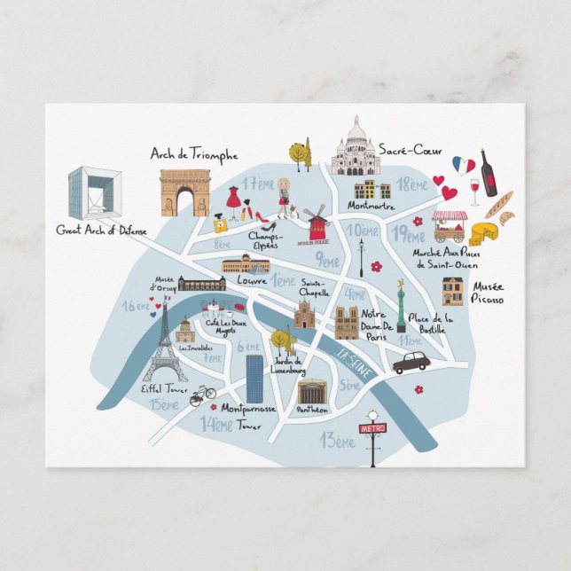 Postal Mapa de París (Anverso)
