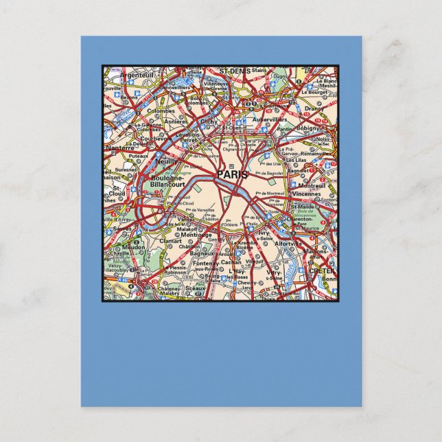 Postal Mapa de París (Anverso)