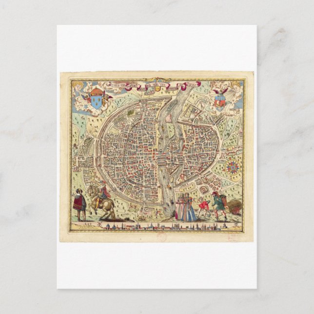 Postal Mapa de París, 1576 (Anverso)