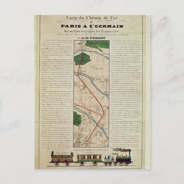 Postal Mapa de París al ferrocarril St. Germain, por (Anverso)