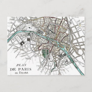 Postal Mapa de París del vintage