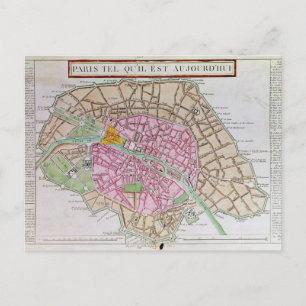 Postal Mapa de París, junio de 1800