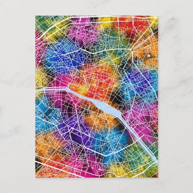 Postal Mapa de París y Francia (Anverso)