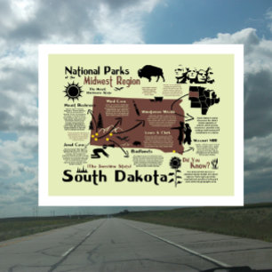 Postal Mapa de Parques Nacionales de Dakota del Sur