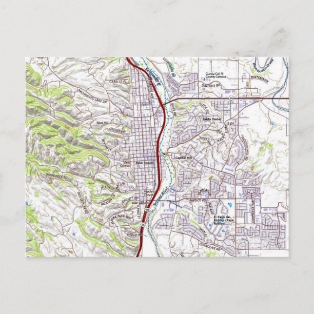 Postal Mapa de Paso Robles, California (Anverso)