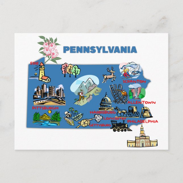 Postal Mapa de Pennsylvania (Anverso)