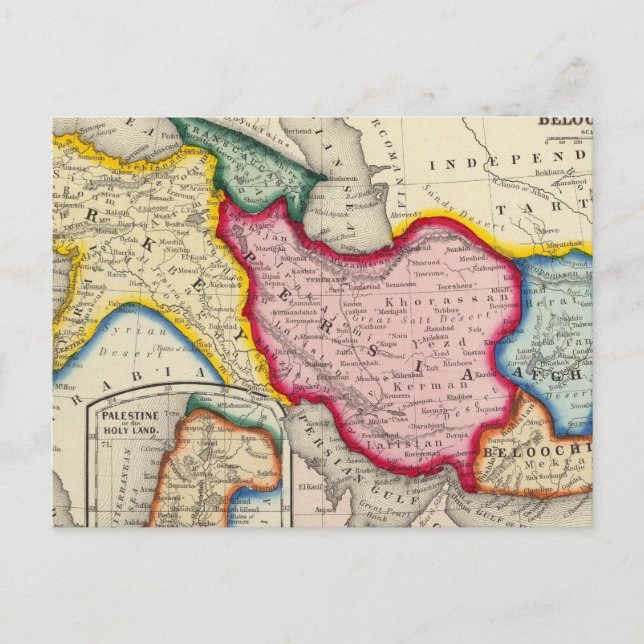 Postal Mapa de Persia, Turquía en Asia, Afganistán (Anverso)