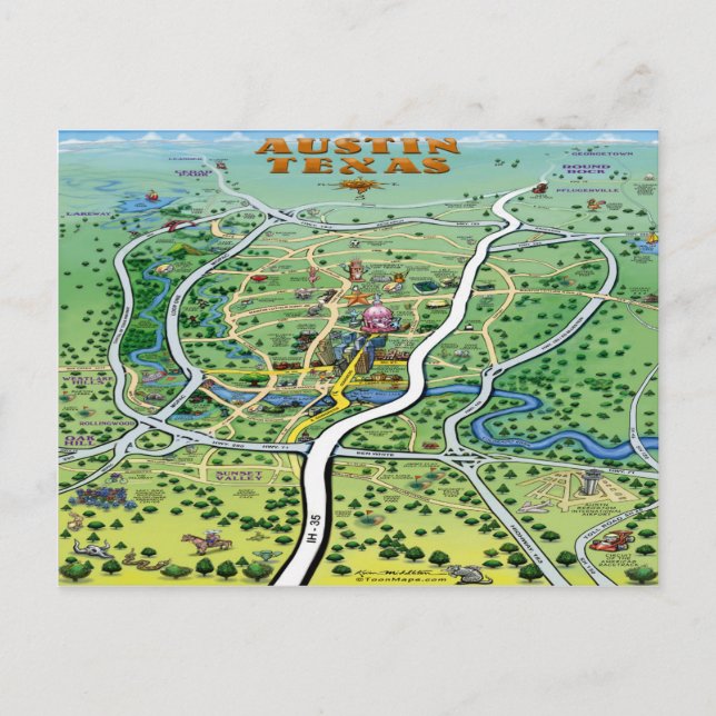 Postal Mapa de Personalizados de Austin Texas (Anverso)