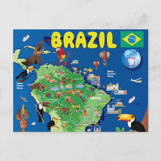 Postal Mapa de personalizados de Brasil (Anverso)