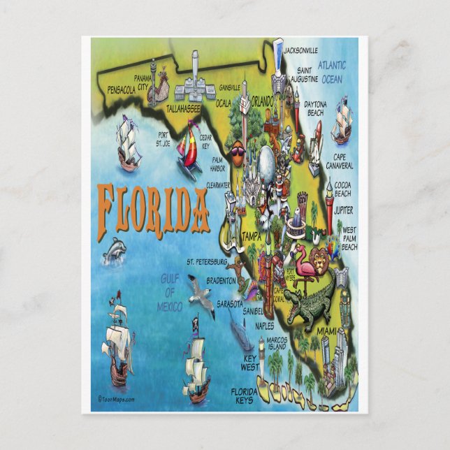 Postal Mapa de Personalizados de Florida (Anverso)