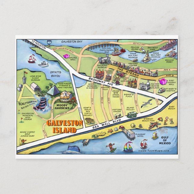 Postal Mapa de Personalizados de Galveston Texas (Anverso)