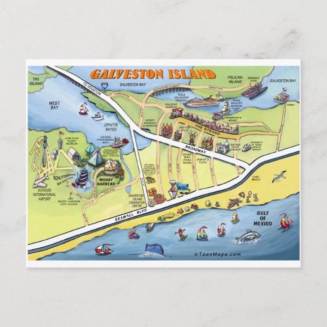 Postal Mapa de Personalizados de Galveston Texas (Anverso)