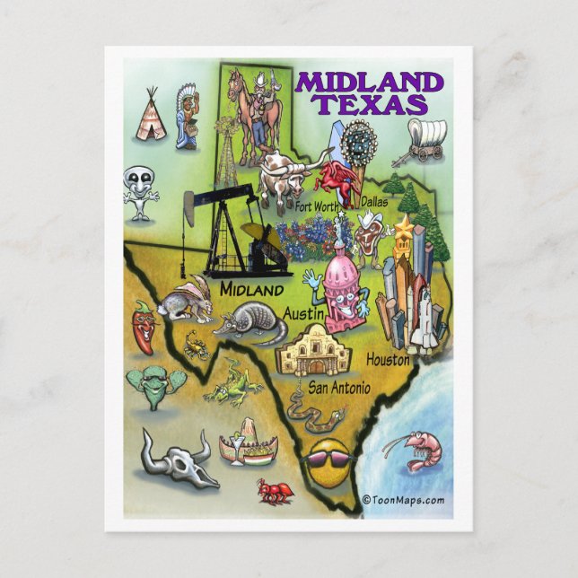 Postal Mapa de Personalizados de Midland Texas (Anverso)