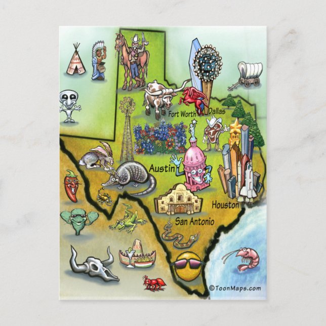 Postal Mapa de Personalizados de Texas (Anverso)