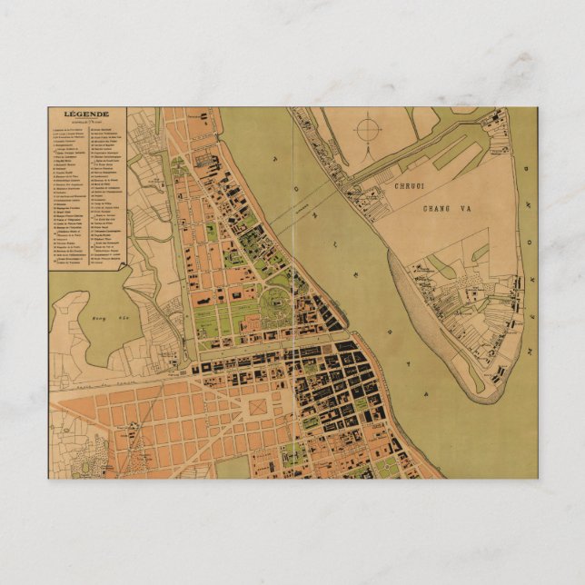 Postal Mapa de Phnom Penh, Camboya (alrededor de 1920) (Anverso)