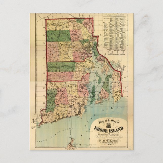 Postal Mapa de plantaciones de Rhode Island & Providence  (Anverso)