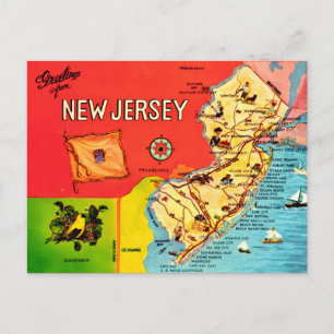 Postal Mapa de playas de Nueva Jersey
